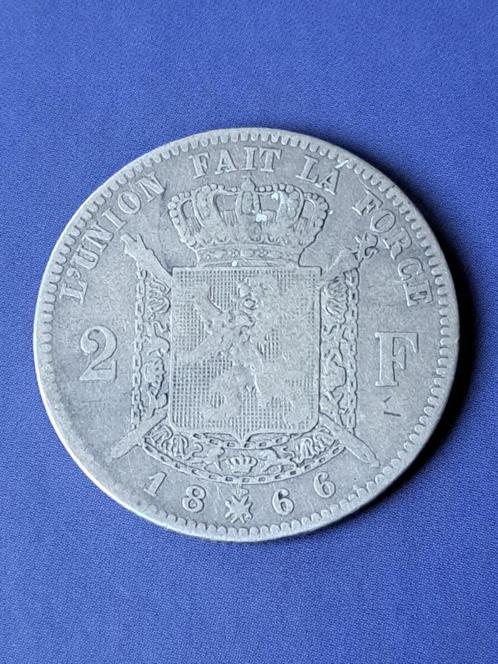 1866 België 2 francs in zilver Leopold II, Postzegels en Munten, Munten | België, Losse munt, Zilver, Zilver, Verzenden