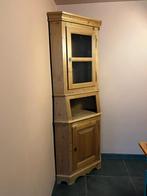 Grenenhouten hoekkast (vitrine), Huis en Inrichting, Ophalen, Gebruikt, 200 cm of meer, 50 tot 100 cm