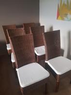 6 chaises de salle à manger en rotin marron avec coussins as, Maison & Meubles, Chaises, Comme neuf, Brun, Enlèvement