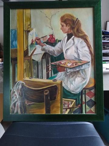 Schilderij Pierre Van Baelen, “Schilderes”, 58 x 68 cm, Ophalen