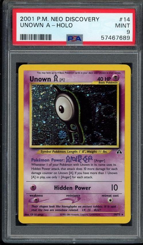 Unown A Holo PSA 9 - 14/75 - Neo Discovery 2001, Hobby & Loisirs créatifs, Jeux de cartes à collectionner | Pokémon, Comme neuf