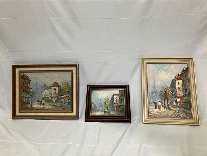 Olieverfschilderijen Caroline Burnett, Parijs 3 stuks!, Antiek en Kunst, Kunst | Schilderijen | Klassiek, Ophalen of Verzenden