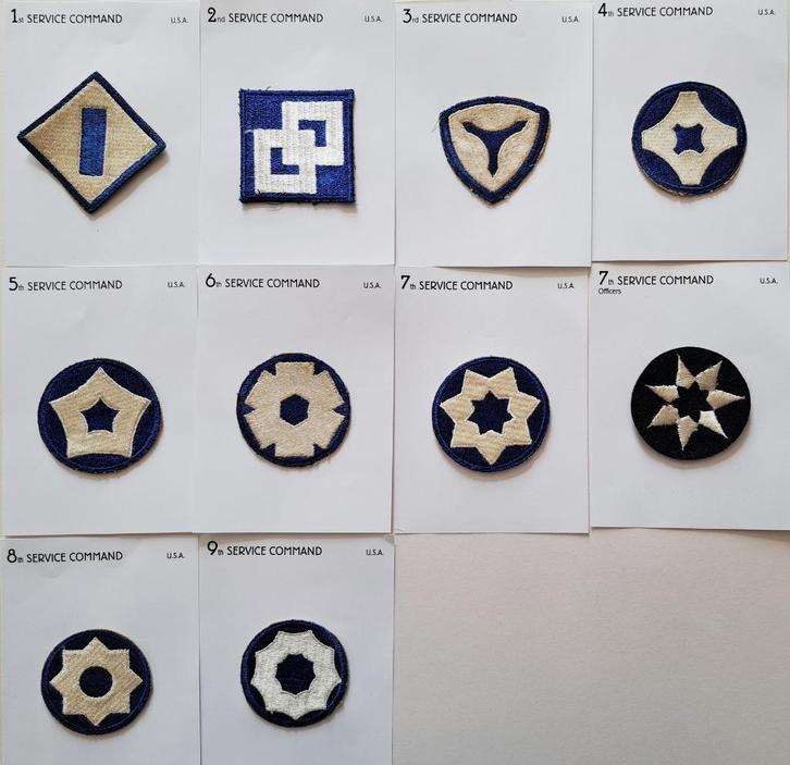 Verzameling van 10 Service Command USA WW2-badges - ORIGINAL, Verzamelen, Militaria | Tweede Wereldoorlog, Landmacht, Embleem of Badge