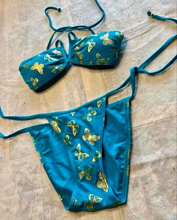 George Vlinders Butterfly Bikini "Blauw Goud" zwemmen Nieuw
