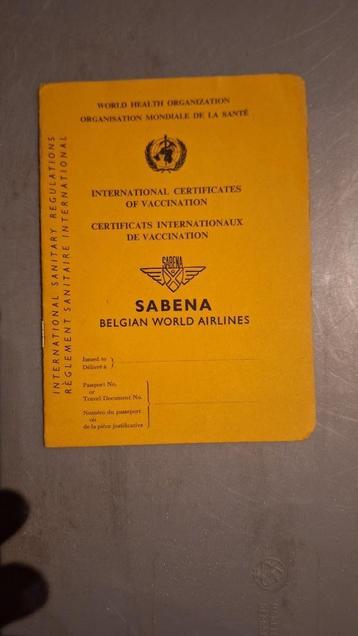 Sabena. Certificat international de vaccination. disponible aux enchères