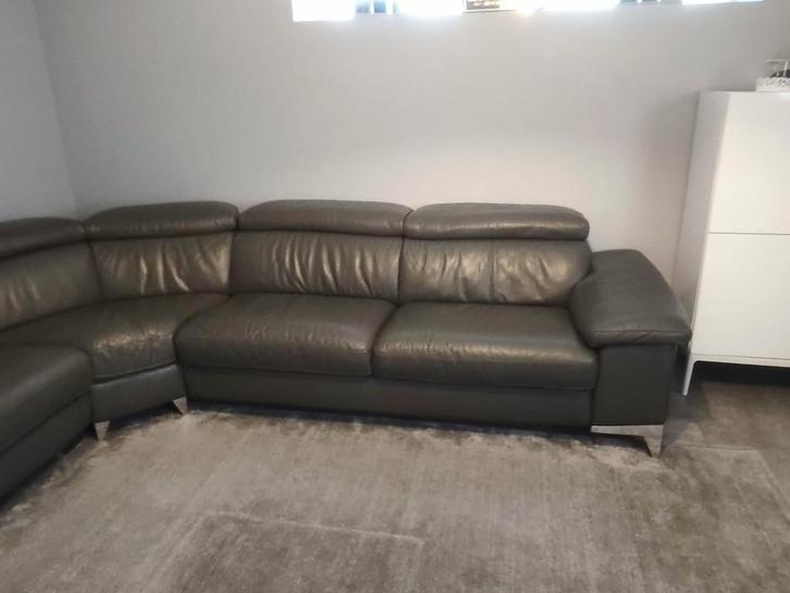 Canapé d'angle cuir gris (7places), Maison & Meubles, Canapés | Salons, Utilisé, Banc d'angle, Quatre personnes ou plus, Cuir
