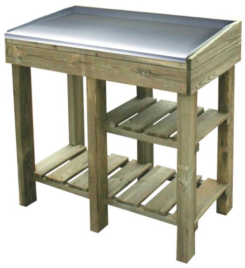 Oppottafel ZINK *NIEUW*, Tuin en Terras, Tuintafels, Nieuw, Rechthoekig, Teakhout, Ophalen of Verzenden