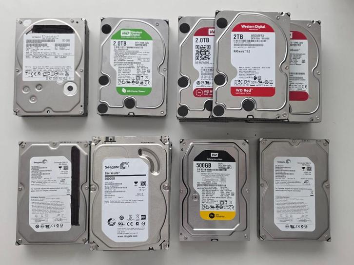 Pack de 13 disques durs 500 GB, 1 TB & 2 TB, Informatique & Logiciels, Disques durs, Utilisé, Desktop, Interne, SATA, Enlèvement