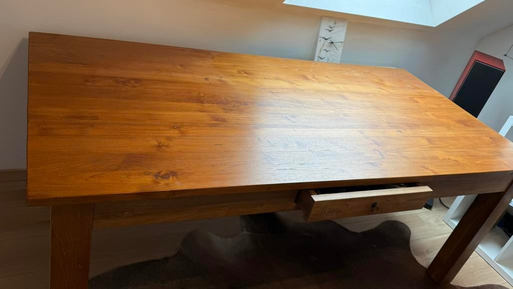 TABLE MASSIVE ENTIÈREMENT EN TECK, Maison & Meubles, Teck, Comme neuf, 100 à 150 cm, Enlèvement