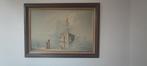 Groot schilderij met boten 90x60 (met kader 108x78), Antiek en Kunst, Ophalen