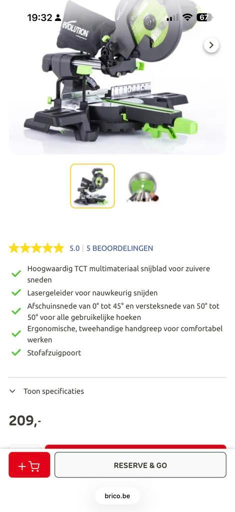 Evolution Afkortzaag F210MSS - 1200W Gesnoerd - Met laser, Ophalen, Zo goed als nieuw, Afkortzaag