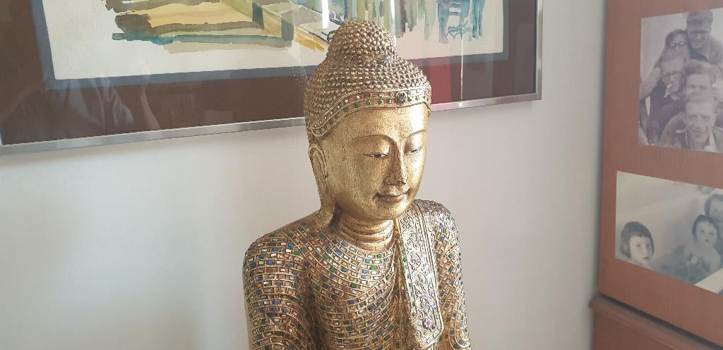 Mandelay Boeddha beeld staand, Ophalen of Verzenden, 1 meter - 2 meter, Beeld, Hout