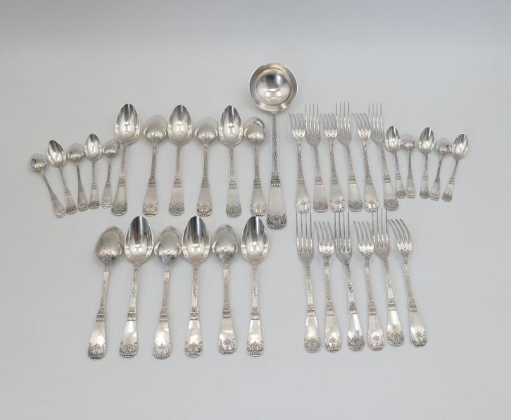 Verzilverde Empire bestekset - Armand Frenais - c. 1900, Antiek en Kunst, Antiek | Bestek, Verzenden