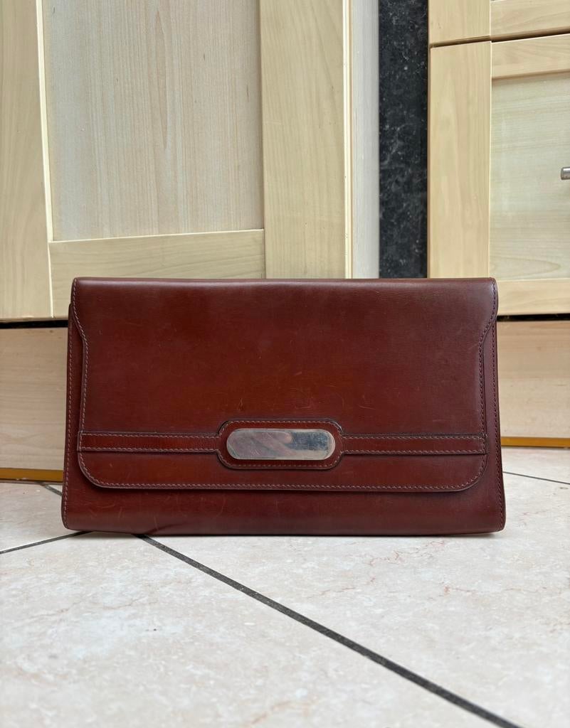 Delvaux - Vintage leren etui, Handtassen en Accessoires, Tassen | Damestassen, Gebruikt, Avondtasje, Bruin, Verzenden