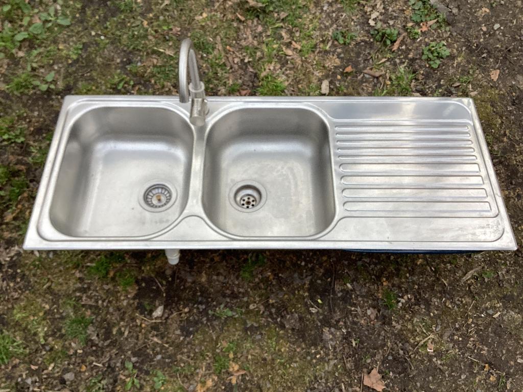 Dubbele inox afwasbak, Huis en Inrichting, Keuken | Keukenelementen, Ophalen, Gebruikt, Minder dan 100 cm, 50 tot 75 cm