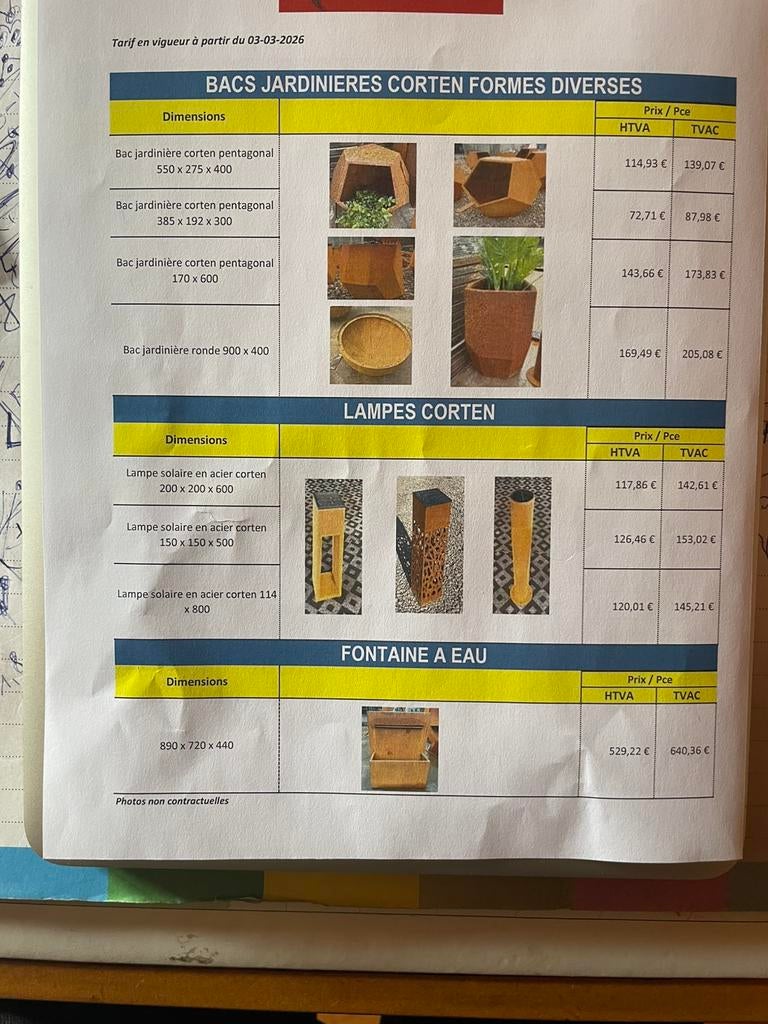 Bac jardinieres en acier corten, Enlèvement