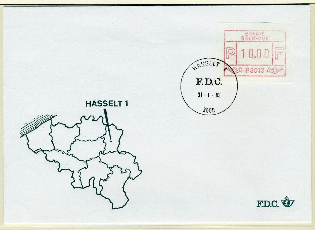(B) Enveloppe ATM13 FDC 1983 - Hasselt 1 (P3013), Enlèvement ou Envoi, Affranchi, Avec enveloppe, Oblitération 1er jour
