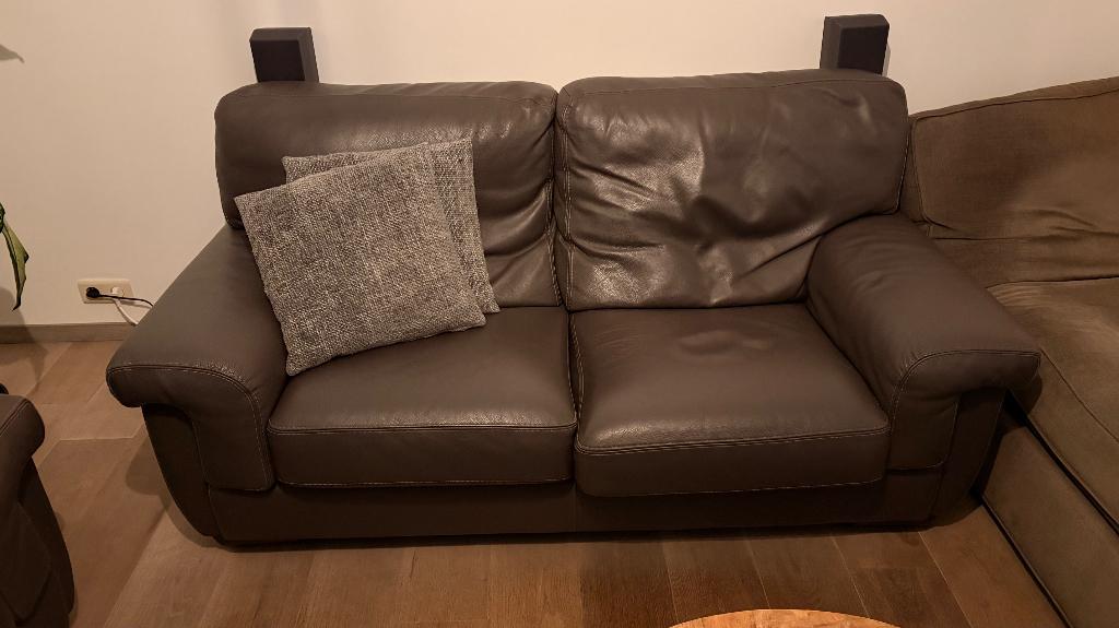 Lederen zetel 3 zit en 2 zit, Ophalen, Gebruikt, Leer, Tijdloos