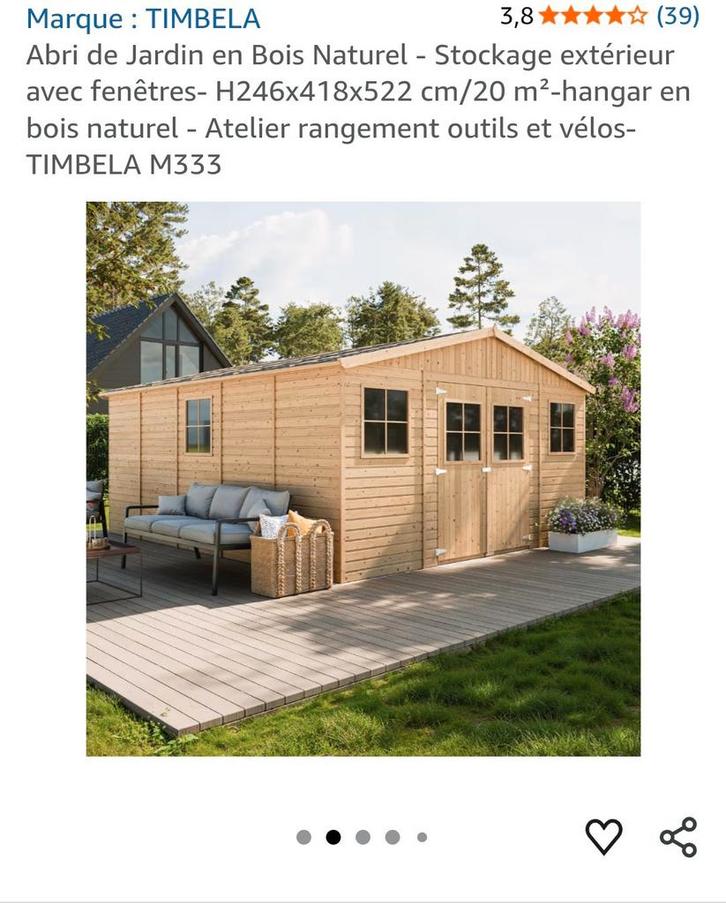 Abri de jardin en bois naturel 20 m2, Jardin & Terrasse, Abris de jardin, Abri de jardin, Bois, Enlèvement