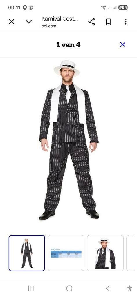 Maffia Kostuum 5-delig maat M, Ophalen, Maat 38/40 (M), Wit