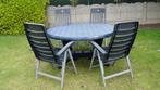 Aluminium tuinstoelen en pvc tuintafel., Ophalen, 4 zitplaatsen, Aluminium, Zo goed als nieuw
