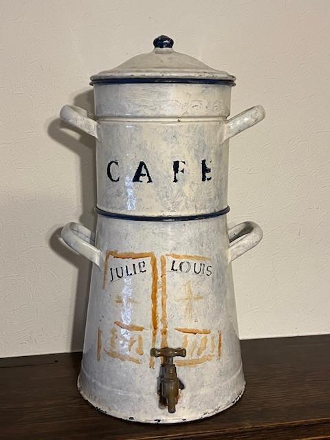 Zeldzame grote koffiekan uit een café Julie en Louis, Antiek en Kunst, Antiek | Email, Ophalen