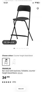 TWEE Hoge keukenstoelen ikea, Maison & Meubles, Chaises, Enlèvement, Comme neuf, Noir, Deux