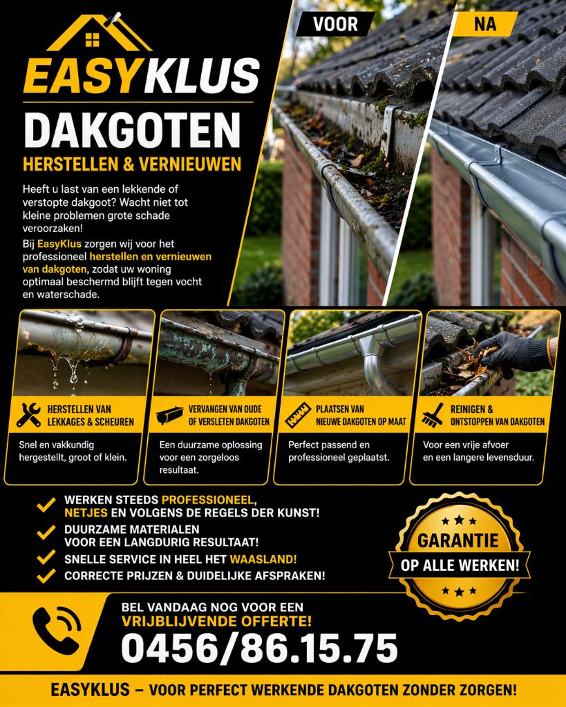 Herstellen en vernieuwen van dakgoten in het Waasland, Doe-het-zelf en Bouw, Buizen en Afvoer, Nieuw, Dakgoot, Zink, 6 meter of meer