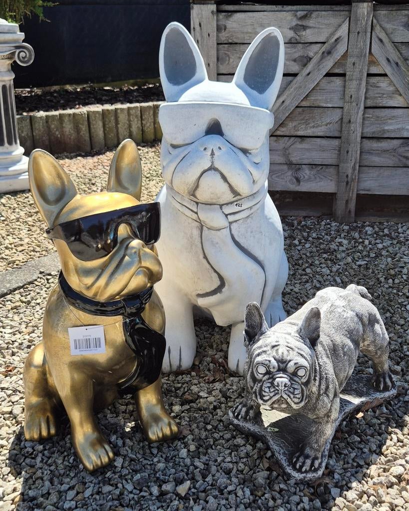 Franse bulldog tuinbeelden, Ophalen, Nieuw, Beton, Dierenbeeld