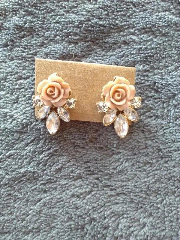 Roze oorbellen met bloemen en strass, Handtassen en Accessoires, Oorbellen, Overige materialen, Nieuw, Ophalen of Verzenden, Roze