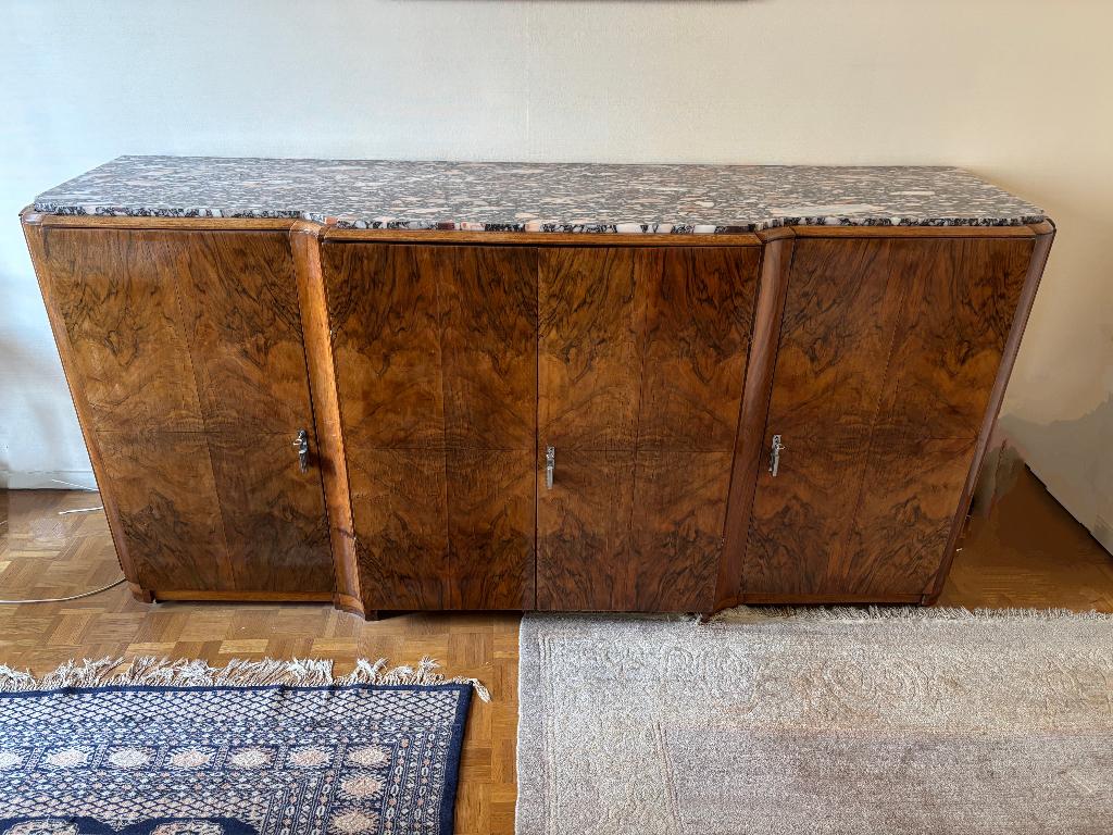 Buffet art déco 220x62cm avec marbre, Maison & Meubles, 200 cm ou plus, Avec tablette(s), Enlèvement, Utilisé