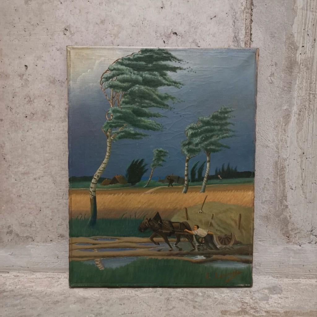 Landschap met hooikar (1930) – E. Lecompte(pseud. Magritte?), Ophalen