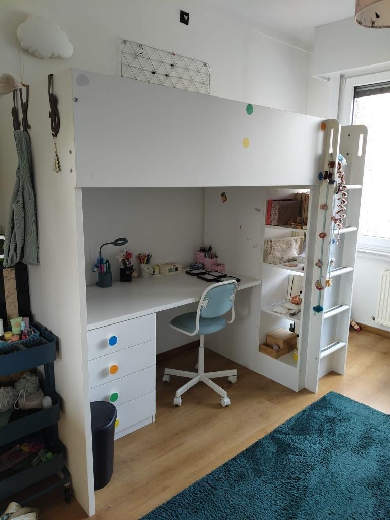 Hoogslaper met bureau, Maison & Meubles, Chambre à coucher | Lits superposés & Lits mezzanines, Utilisé, Lit mezzanine, 90 cm