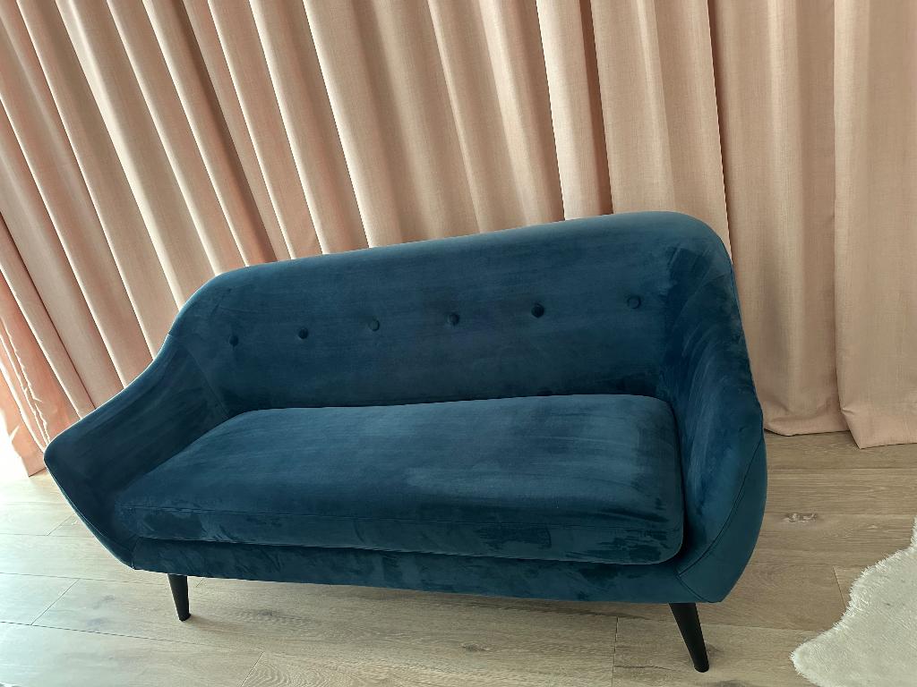 2-zits zetel donkerblauw fluweel, Huis en Inrichting, Zetels | Zetels, Zo goed als nieuw, Tweepersoons, 150 tot 200 cm, 75 tot 100 cm