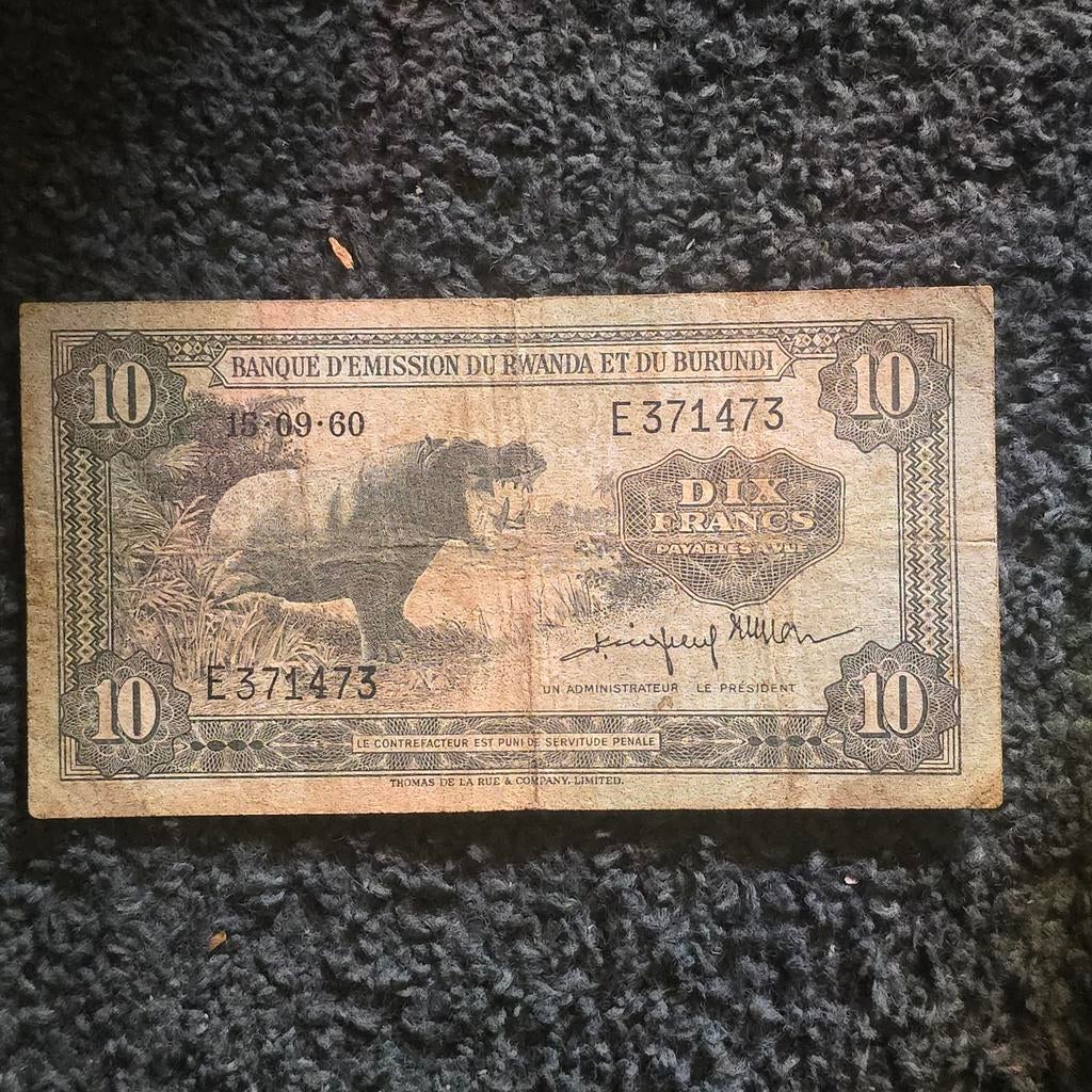 10 Fr rwanda Burundi 1960, Burundi