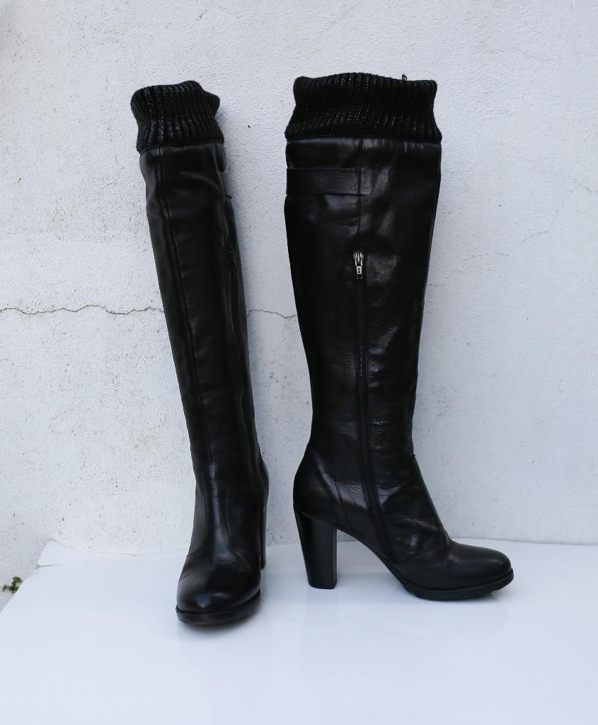 Très jolies hautes bottes en cuir noir Jonak 38, Enlèvement ou Envoi, Comme neuf, Jonak, Bottes hautes
