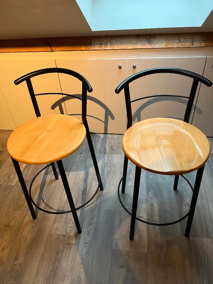 Tabourets de bar - lot de 2 pièces, Maison & Meubles, Tabourets de bar, Comme neuf, 60 à 90 cm, Bois, Métal, 2 tabourets, Enlèvement