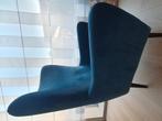 Fauteuil met poef, blauw in stof, Huis en Inrichting, Ophalen, 75 tot 100 cm, Zo goed als nieuw, 75 tot 100 cm