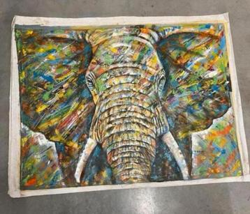 Groot schilderij doek Dr. Bulugu Olifant kunst art painting beschikbaar voor biedingen