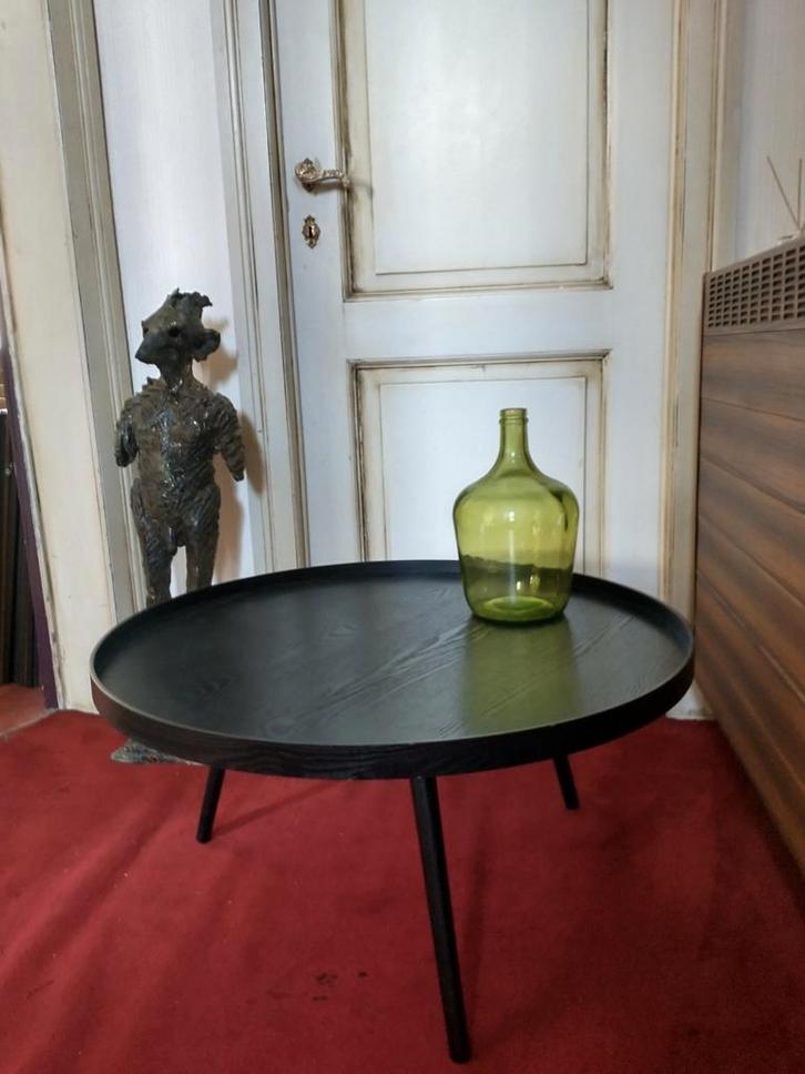 Zwarte ronde koffietafel merk Woood Mesa diam 77 cm, Huis en Inrichting, Tafels | Salontafels, Zo goed als nieuw, Minder dan 50 cm