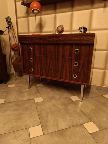 Vintage meuble commode coiffeuse 3 tiroirs palissandre, Enlèvement ou Envoi, Comme neuf, Métal