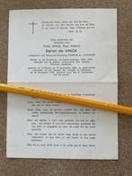 BP ZILLEBEKE BARON YVES Alfred Paul Hubert de Vinck  1899, Ophalen of Verzenden, Bidprentje