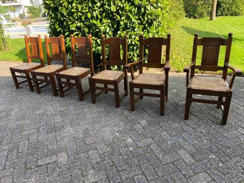4 of 6 houten stoelen biezen matten goede/zware kwaliteit, Huis en Inrichting, Barkrukken, Gebruikt, Hout, Ophalen of Verzenden