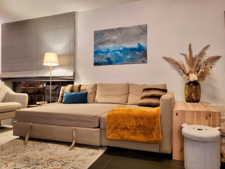 FRIHETEN Omvormbare hoekbank+opbergruimte, beige, Huis en Inrichting, Zetels | Zetels, Zo goed als nieuw, Hoekbank, Driepersoons