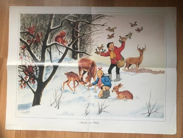 SUSKE EN WISKE POSTER MET HERTJES IN SNEEUW - VANDERSTEEN, Verzamelen, Stripfiguren, Gebruikt, Plaatje, Poster of Sticker, Suske en Wiske