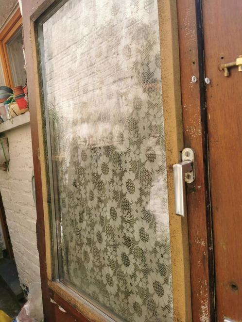 Houten voordeur met raam in helder glas, Doe-het-zelf en Bouw, Deuren en Vliegenramen, Gebruikt, Glas, Ophalen