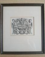 Kunst antieke gravure kopergravure engelen muziek, Antiek en Kunst, Ophalen of Verzenden