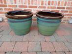 Moderne terracottabloempotten (2 stuks), Tuin en Terras, Rond, Zo goed als nieuw, Minder dan 40 cm, Tuin