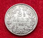 Zeldzame oude zilveren munt van 2,5 lire 1867, Antiek en Kunst, Ophalen of Verzenden, Zilver