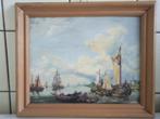 Te koop mooi, klein schilderijtje zeeschepen, K Ramesh!, Ophalen of Verzenden